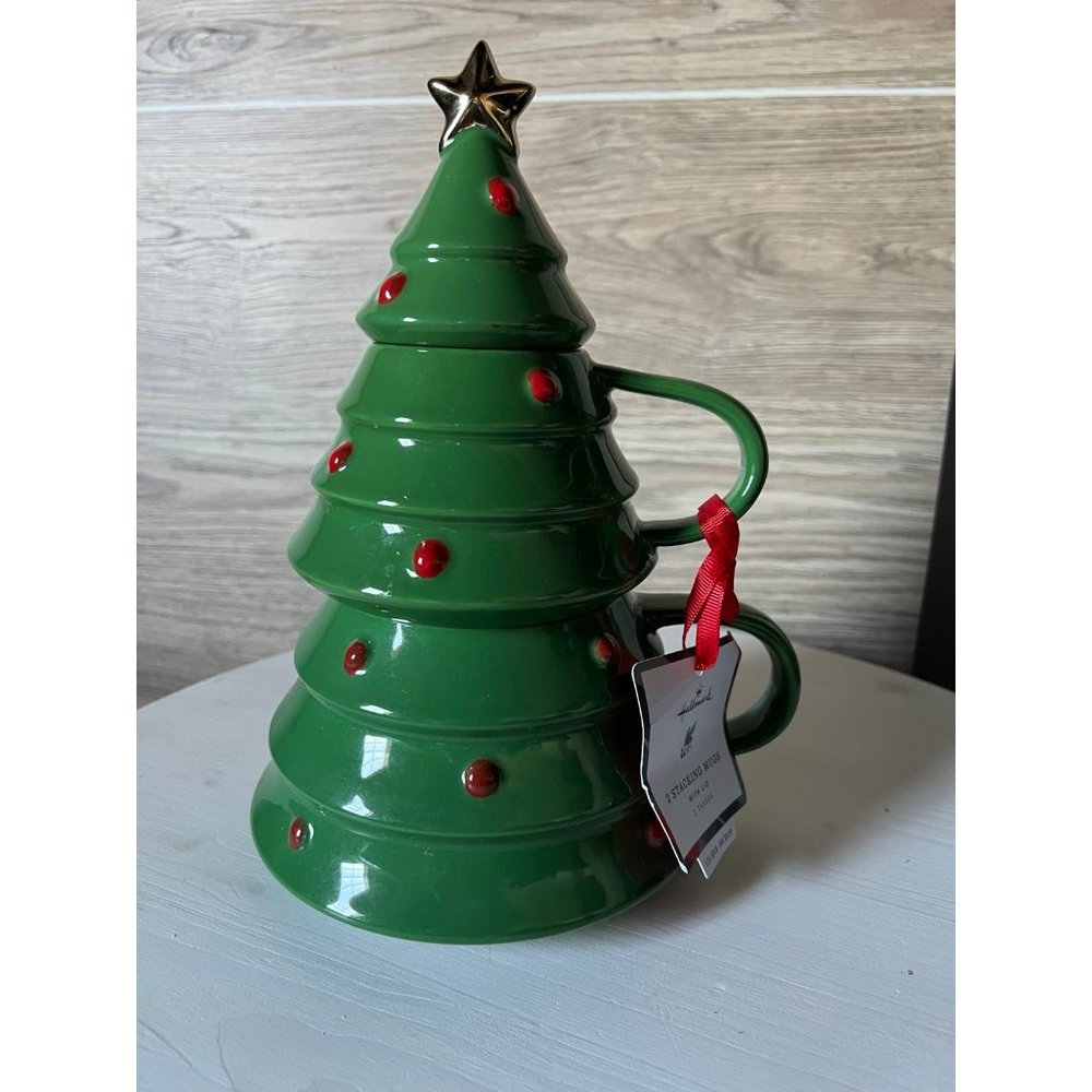 Hallmark Christmas Tree Stacking Mug Coffee Cup Mug Stackable Ceramic 10”Tall